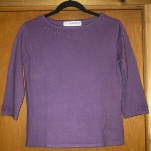 Sag Harbor Petite lightweight 3/4 sleeve embroidered sweater